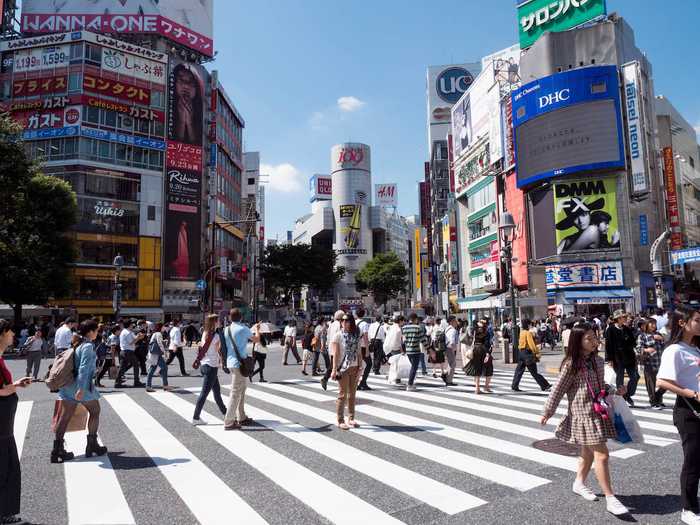 Trying our hand at the busy Shiubuya crossing