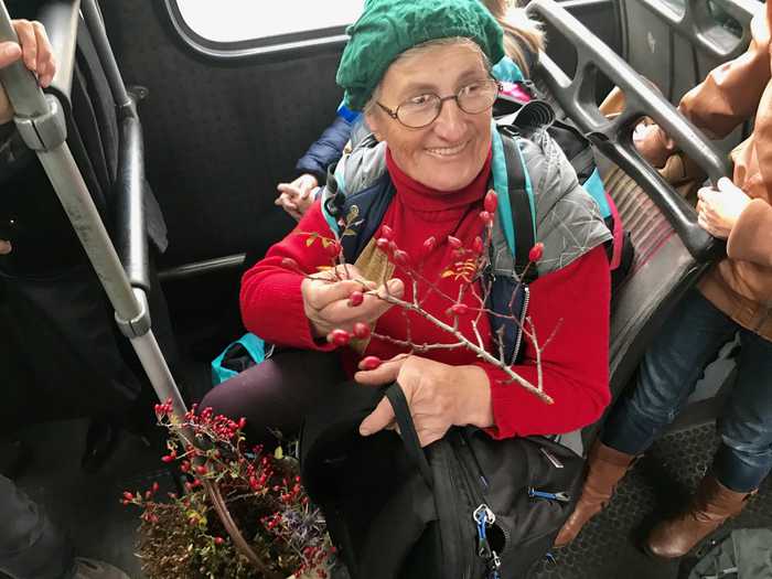 A kind woman on the bus offering us berries and tea.