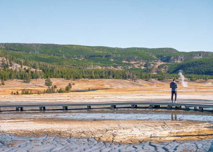 Gabe near the Grand Prismatic Spring.