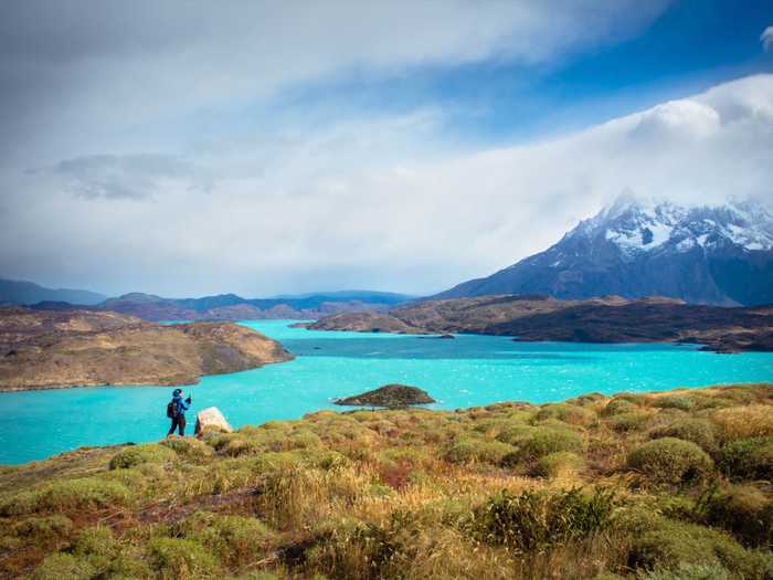 Our camping spot in Torres Del Paine by Lake Pehoe. These colors are real!