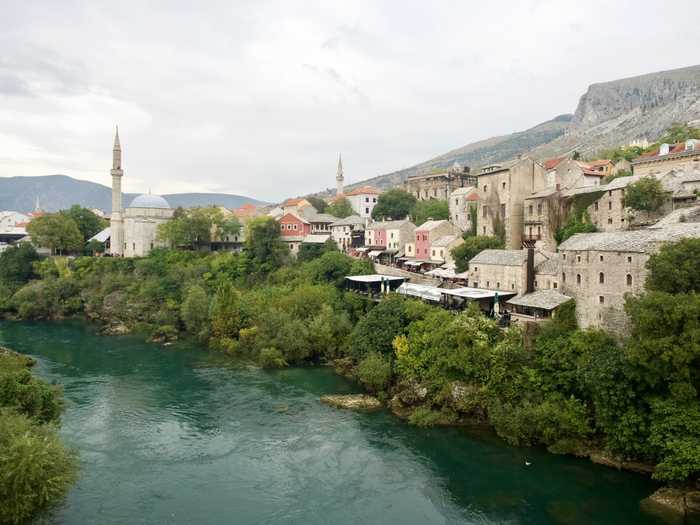 The beautiful river and buildings in Mostar