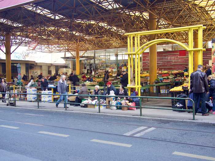 A local market to buy fruits, veggies and meats