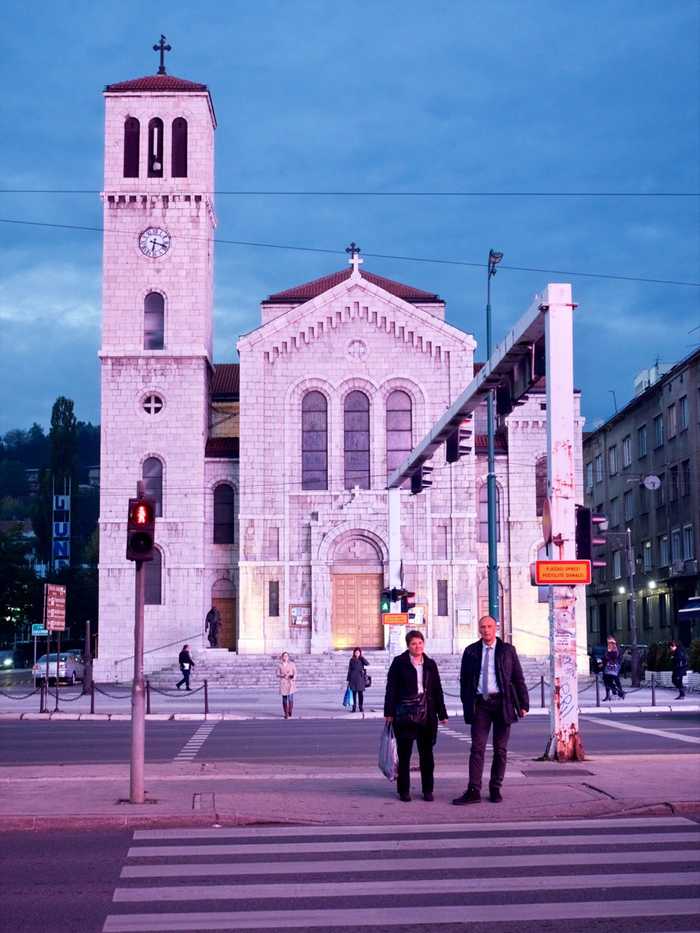 A beautiful church at dusk on the way to dinner