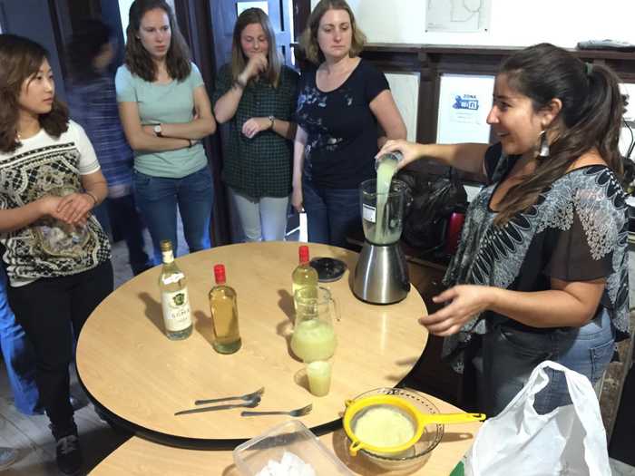 Making ceviche and pisco sour after school