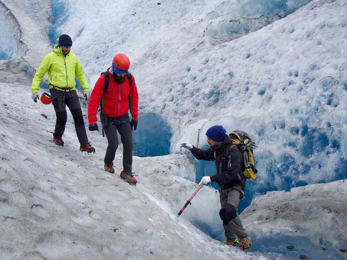 Hiking carefully around deep holes