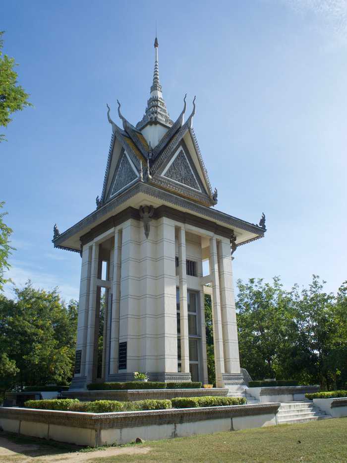 The white stupa which carries the bones of those who died on this land